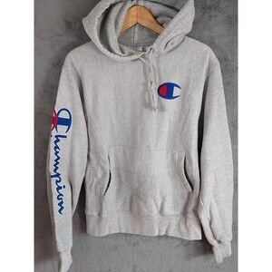 Veg. 80s Champion Reverse Weave Hoodie Men S Gray Spellout Sweatshirt Large Logo